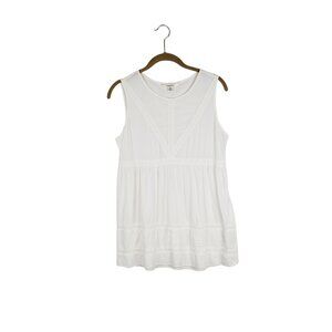 Sophie Max Babydoll Tank Top White Rayon Lace Inset Longline Size Small